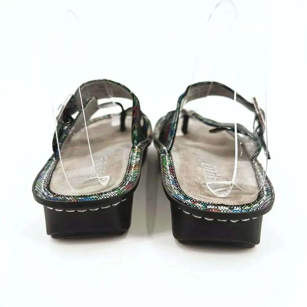 Alegria Womens Valentina Leather Sandal Size 38/US 8 Metallic Rainbow Comfort‎